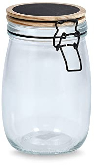 Zeller 19494 - Barattolo in vetro con chiusura a leva, 1000 ml, in pino, ca. Ø 11 x 17 cm, contenitore in vetro