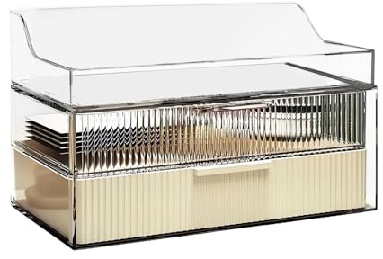 DASITON Make Up Organizer mit Schubladen,Staubdichte Zweilagige Kosmetik Aufbewahrung,Große Kosmetik Schminktisch Organizer,Skincare Organizer Cosmetic Organizer für Schlafzimmer,Badezimmer(Creme)