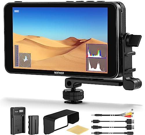 NEEWER F400 Pro 6 Moniteur Caméra, Portée de Forme d'onde,Vectorielle, Pleine HD 1920x1080 IPS 4K HDMI Assistance Vidéo DSLR Peaking, Entrée 12V CC, Bras Inclinable, Batterie F550 & Chargeur Inclus.
