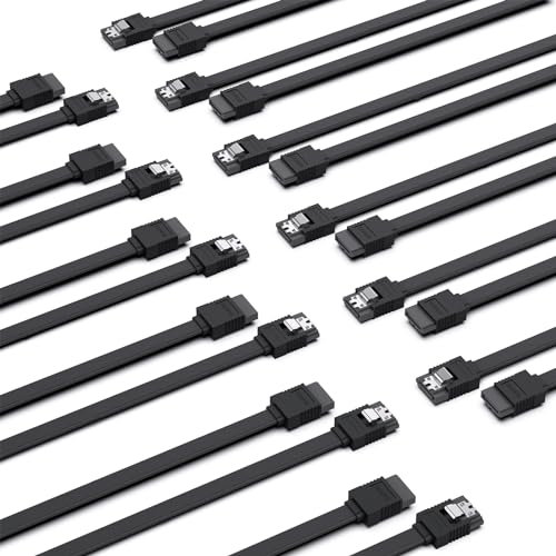 BENFEI 12 Pack SATA III 6Gbps Straight HDD SDD Data Cable with Locking Latch, 18 Inch for SATA HDD, SSD, CD Driver, CD Writer - Black