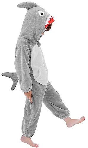 LOLANTA Kids Shark Costume, Animal Boys Girls Union Suit, One-Piece Hooded Flannel Romper Fancy Dress