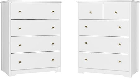 HOCSOK Lot de 2 commodes à 5 tiroirs et buffet à 4 tiroirs, beaucoup d'espace de rangement, pour salon, chambre à coucher, couloir, 74 x 40 x 94 cm, blanc crème