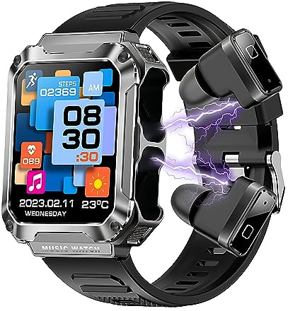 Hipipooo Montre Intelligente avec écouteurs Bluetooth, Montre de Suivi d'activité, Montre de Sport étanche avec Moniteur de Sport à oxygène sanguin (T93-argent)