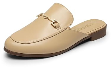 DREAM PAIRS Mules da donna appartamenti da lavoro scarpe casual comode da donna muli slip on lavoro mocassini, Nude-PU, 38 EU