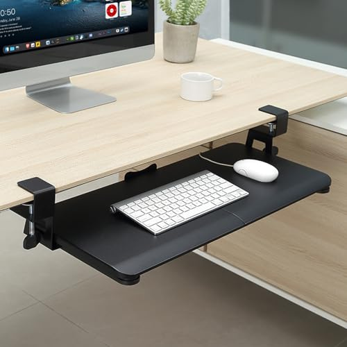 DQCGLY Tangentbordsbricka under skrivbord, utskjutbart datortangentbord och mus bricka med C-klämfäste lätt att installera, 76 cm B (inklusive klämmor) x 30 cm D stor storlek, svart