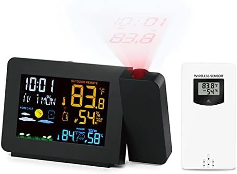 Projection Alarm Clock,Bedroom Clock Smart Clock Weather Station With Outdoor Sensor,Alarm Clock With Indoor/Outdoor LED Digital Temperature Display,Enchanting12