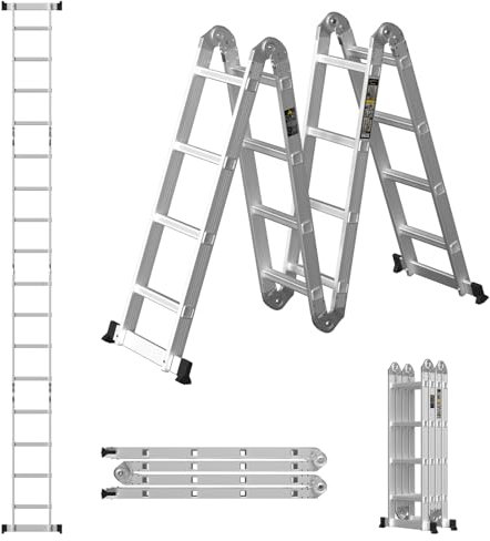 4.7M Telescoping Ladder, for Home/Library/Building Ladder, 15.4FT Folding Ladder, Max Load 150kg/330lb, with Anti Slip Pad and One Tool Tray (Aluminum)