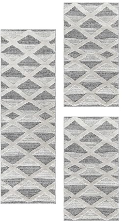 Carpetsale24 Bettumrandung Schlafzimmer 3 teilig Skandinavischer Teppich Grau Bettvorleger Schlafzimmer Bettset: 2 St. 60x110 cm | 1 St. 80x250 cm - Boho Stil Teppich Hoch-Tief Effekt Läufer