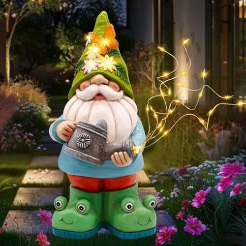 Vcdsoy Solar Watering Can Gnome Light Waterproof -Funny Gnome for Mom Women Solar Outdoor LED Lights Resin Large Garden Gnomes Statues Decor Lantern Figurines Decorations Indoor Porch