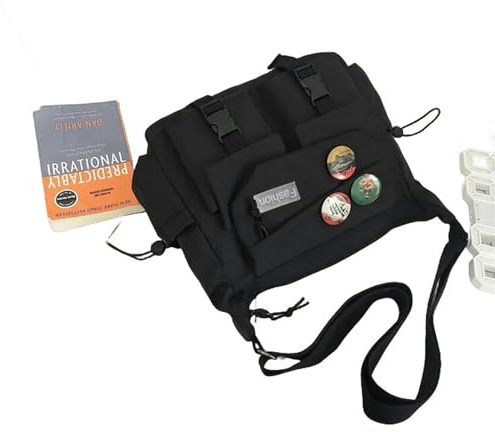 LQHYDMS Männerunterwäsche Mode Canvas Crossbody Taschen Für Frauen Jugend Große Kapazität Handtaschen Schultertasche Taschen Solide Farbe Männer Messenger Bag Sac Bolsos-Schwarzes Abzeichen