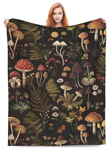 Turamurra Retro Mushroom Blanket Gifts for Women Girls Kids Soft Warm Lightweight Cozy Fairy Forest Flowers Plants Throw Blankets for Bed Sofa Living Room Couch Home Decor 50x60