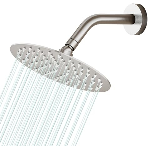 6 Inch Round Rain Shower head, High Flow Stainless Steel Rainfall Shower Head, High Pressure Design (Brushed Nickel)