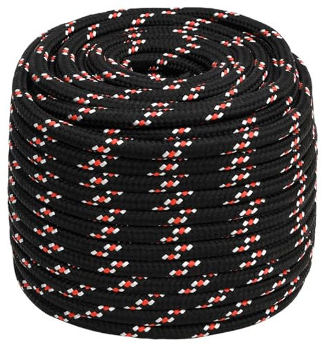 ZEYUAN Bootsseil Schwarz 16 mm 100 m Polypropylen, Ankerleine, Boot Fenderleine, Festmacherleine, Tauwerk, Kletterseil, Wurfleine, Schaukelseile, Schwimmleine