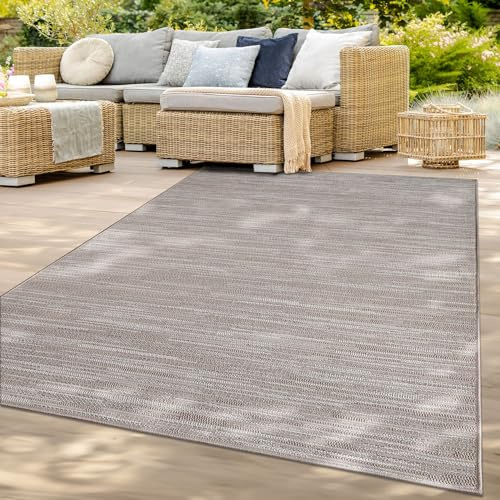 TT Home In-& Outdoorteppich Wetterfest Terrasse Balkon Esszimmer Modernes Boho Design Skandinavisch Meliert Unifarben, Farbe:Hellcreme Beige, Größe:80x150 cm