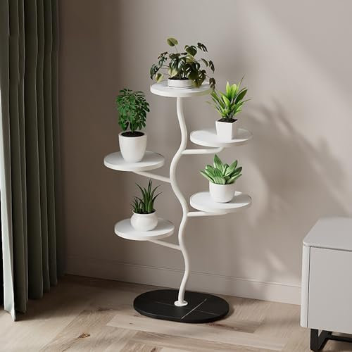Yuezouikl White Black, 5-Tier Pflanzenständer Blumenregal, Multifunktionaler Metall Pflanzenständer Mehrstöckig Blumenständer Pflanzenregal Ecke Blumentreppe Für Balkon, Wohnzimmer, Schlafzimmer