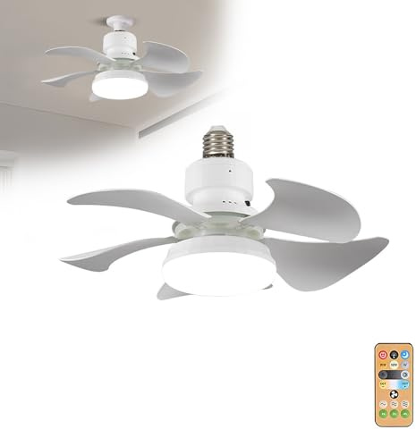 Ventilatore da Soffitto con Luce e Telecomando, Ventilatori da Soffitto a Basso Profilo con 5 pale Reversibili Lampadina a LED Dimmerabile in 3 Colori Ventilatore da Soffitto a 3 Velocità per Camera(W