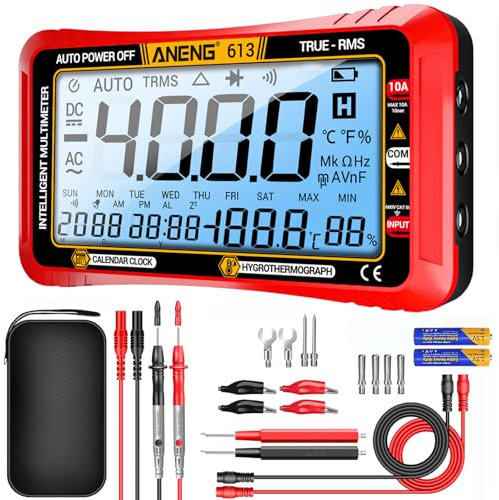 ANENG Multimeter,4000 Zählungen,TRMS Mit Automatischer Bereichswahl,Großes LCD,Misst AC/DC,NCV,Spannung,Widerstand,Diode,Kontinuität,Kapazität,Temperatur(Rot)