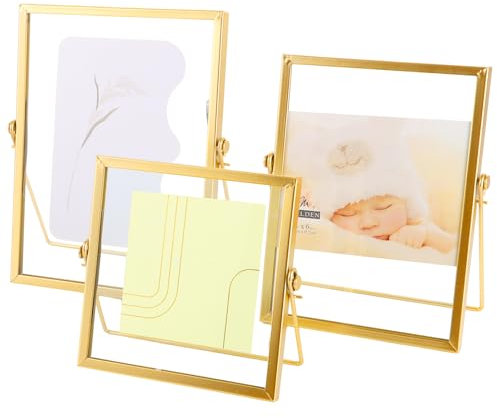 GBACHOOSE 3 Stück Metall Bilderrahmen Gold 15x15/20,5x15/22,5x18 cm mit Glas