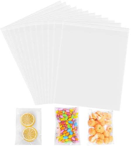 Cellophane Bags - 100 Pack Clear Sweet Cookie Bags, Food Safe, Seal Self-Adhesive OPP Display Sealable for Cookies, Sweets, Envelopes, Gifts, Cards, Pictures (6.7X10.6 Inch)