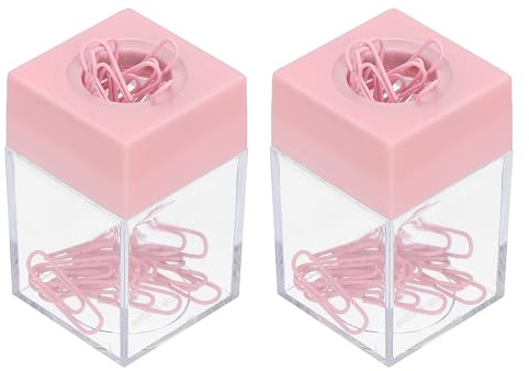 PATIKIL Magnetischer Papierclip-Halter-Spender, 2 Stück Große Kapazität Papierclip-Organisatoren mit Magnetischem Deckel für Schreibtischbedarf, Büro, Klassenzimmer, Zuhause, Pink