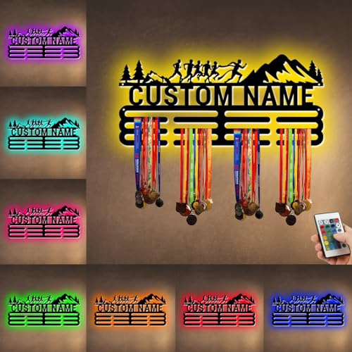 ASD Jewerly Personalisierte Name Metall Marathon Medaille Aufhänger Halter Display Rack für Auszeichnungen Bänder mit LED-Licht, kundenspezifische Sport Medaille Aufhänger Display Award Rack