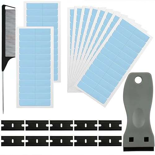 AXERHK Hair Extension Tapes,Tape in Hair Extensions Human Hair,132Pcs Include Tape in Hair Extensions Scraper Blade Comb,No-Residue Tape Double Durable Waterproof Tapes