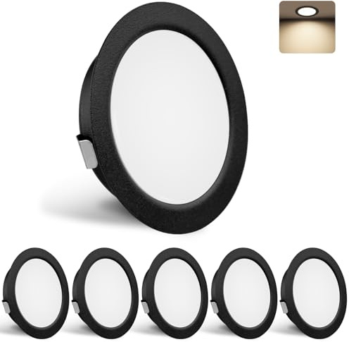 YindaLux LED Einbaustrahler 230V IP44 4000K Möbeleinbauleuchte 55-58 mm | 3W 300LM Deckenspots Neutralweiß LED Spots Ultra Flach 15mm für Badezimmer Wohnzimmer 6er Schwarz