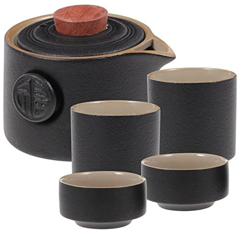MAGICLULU Juego De Té Portátil De Viaje Vintage Negro, Tetera y Tazas De Cerámica, Set De 1 Tetera y 2 Tazas, Para Hogar y Oficina, Vajilla Para Té, Diseño Compacto y Seguro Para Uso Prolongado