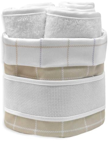hobbymio.it Lavette Bagno con Cestino da Ricamare a punto Croce, Cestino da Bagno con Tela Aida con 4 pz. Asciugamani Piccoli per Ospiti. - Scozzese (20 Beige)