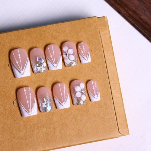 Faux ongles à presser – Faux ongles uniques faits à la main en acrylique épais et gel multi-couches, réutilisables et durcis avec lime à ongles (taille S)