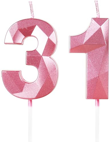 Yiran Pink 31st Birthday Candles, Number 31 Happy Birthday Candles, Pink Cake Topper Decorations for Birthday Party, Wedding Anniversary Celebration Supply for Girls Women