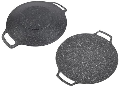 Piatto per grill barbecue coreano, padella teppanyaki rotonda non stick per cottura a gas in campeggio esterno in lega di alluminio in lega di barbecue per pancetta di maiale carne (33 cm)