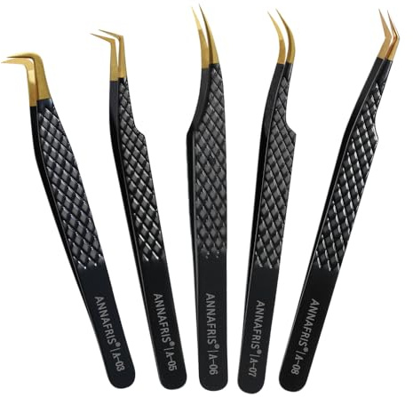 ANNAFRIS Pince Extension Cils Précision Inoxydable Pince Lash Tweezers(A3+5+6+7+8)