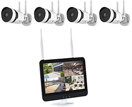 XNASU 5MP 8CH WiFi Kit Telecamera di Sicurezza con Audio Bidirezionale, Sistema di Telecamere Wireless Resistente alle Intemperie con Schermo di Monitor, Visione Notturna, Rilevamento Del Movimento