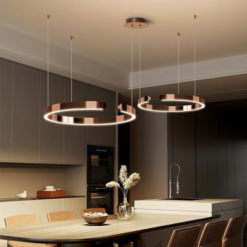 Lampada A Sospensione LED Tavolo Da Pranzo Moderno Lampadario Minimalista For Soggiorno Paralume In Alluminio Altezza Regolabile Anello Luminoso Lampada A Sospensione Oro Rosa(40+60cm)