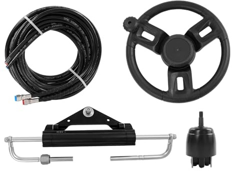 LKHDONG Kit de direction hors-bord hydraulique 150 CV avec pompe de commande et tuyau de direction hydraulique de 8 m, système de direction marine pour bateaux de pêche, yachts (avec volant)
