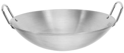 Toyvian Wok de Acero Inoxidable Grande con Base Redonda, Adecuado para Freír Patatas y Preparar Huevos Revueltos en Cocina Doméstica