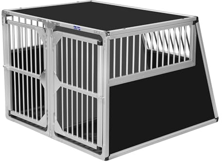 ALPUNA Transportbox N80 – Aluminium Doppelbox für Hunde 120×114×85 cm, Auto Hundebox mit Trennwand & Notausstieg, sicherer Hundetransport im Kofferraum