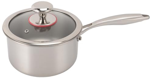 Aramox Olla de Leche Gruesa Cacerola Multiusos con Tapa de Vidrio Resistente Al Calor Recubrimiento Antiadherente Material de Aluminio Ti Seguro para Lotes Pequeños y Recalentar Sobras