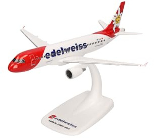 Herpa Snap-Fit flygplansmodell Edelweiss Air Airbus A320 – nya färger, miniatyr i skala 1:200, samlarobjekt, modell med ställ, plast