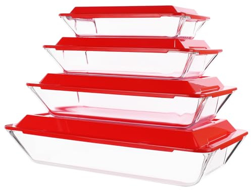4 Pack Glass Baking Dishes for Oven, Rectangular Lasagne Dish with Lids