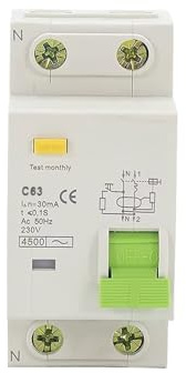 Disjoncteur différentiel 2P 230 V 63 A 30 mA Courbe C avec protection contre les surintensités Disjoncteur différentiel 1P + N(25A)