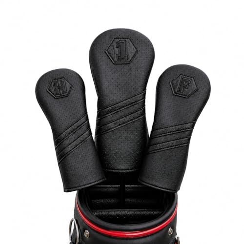 Premium PU-läder golf trä huvudskydd förare fairway trä hybrid klubb skydd set andningsbart läder 1, F, H.