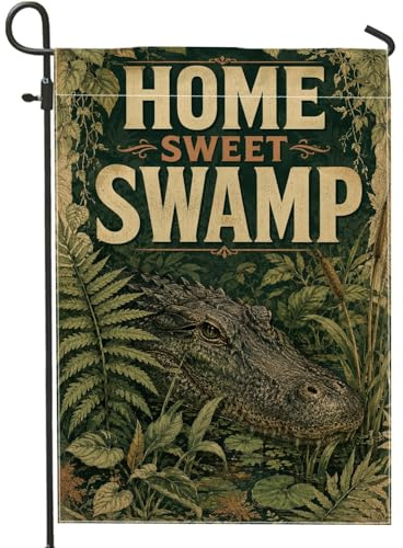 Bandera de jardín de cocodrilo, rústico natural helecho de cola de gato, arpillera verde de verano, banderas decorativas de doble cara para exteriores, porche delantero, césped, patio, terraza, 12 x