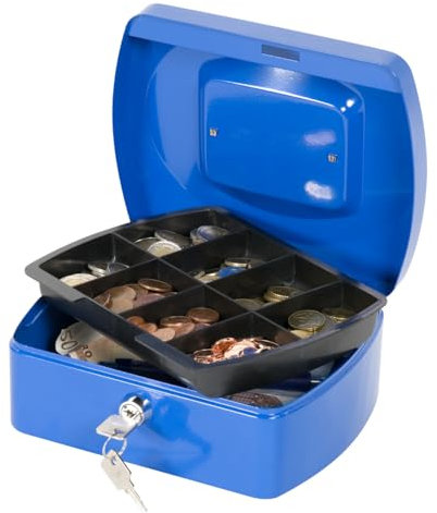 Cash Box Q-CONNECT Medium 205x85x160mm Blue/Office Equipment/Type-Medium Size/Shape-Rounded/Material-Metal/Colour-Blue/Dimensions (mm)-205x85x160