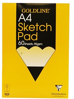 Clairefontaine - Ref GGSPA4Z - Goldline Sketch Glued Pad (60 Sheets) - A4 Size, 95gsm Drawing Paper, Acid Free - Suitable for Sketching with Pencil, Pen, Charcoal & Pastels