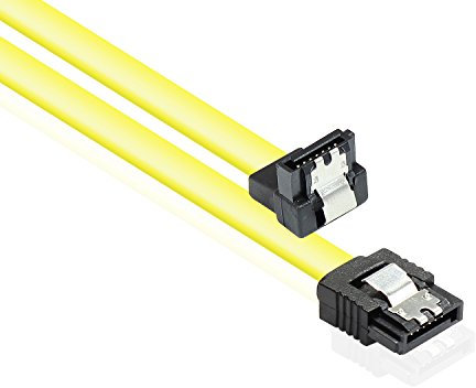 DeLock Lot de 4 câbles SATA III 6 Gb/s - Câble droit/droit de 50 cm - 1 disque dur - 2 x 7 broches SATA - 0,50 m - Coudé à gauche - Jaune