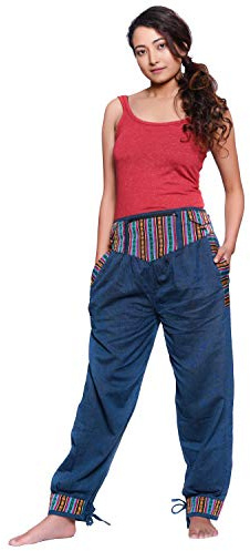 Simandra Haremshose Freizeithose Fischerhose Fitness Hippie Goa Schlupfhose Psy Ethno Sport Thamel Damen (Blau, L/XL)