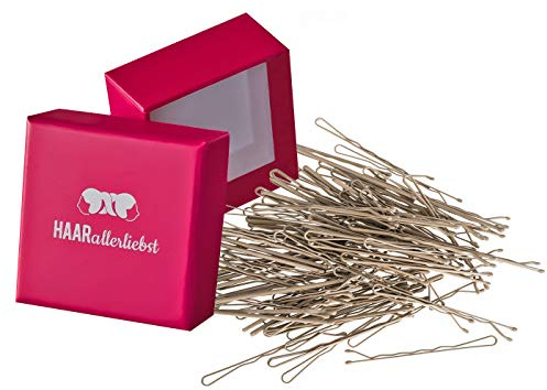 HAARallerliebst 100 Haarnadeln - 5 cm Bobby Pins - beige für blonde Haare – Haarklemmen Damen & Hair Pins in pinker Box - Perfekte Haarnadel für Styling & Halt