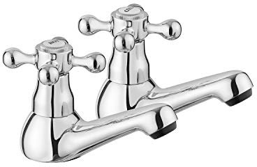 JASSFERRY Juego de 2 grifos tradicionales victorianos para lavabo de baño, 1/4 de vuelta, con cruceta caliente y fría de 1/2 pulgada, cromo pulido